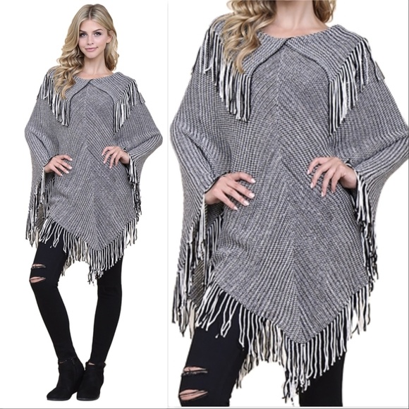 Sweaters - Fringe Sweater PONCHO * womens fall winter